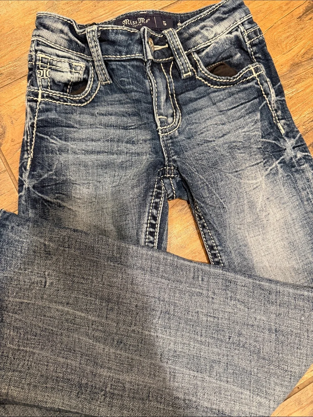 Miss Me Bootcut Jeans with Embroidered Wing Back Pockets - Blue